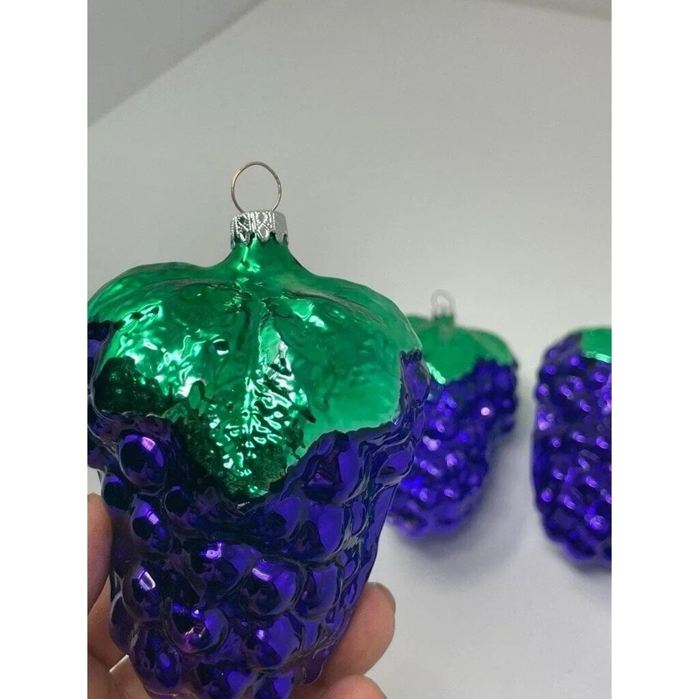 Vintage German Purple Grapes Christmas Ornaments Lot of‎ 6 Wine Tree Decor Glass